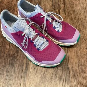 On Running Women's Magenta and Lavender Trail Runners with Teal Accents